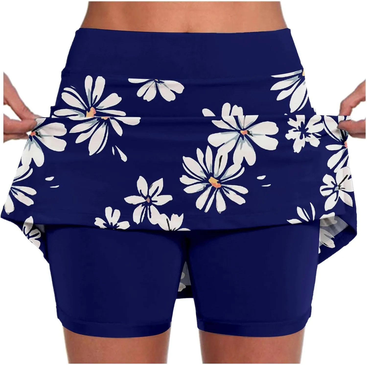 Floral Athletic Skorts for Women Cute Daisy Graphic Tennis Skirts with Shorts Lightweight High Waisted Yoga Skort Golf Skirt