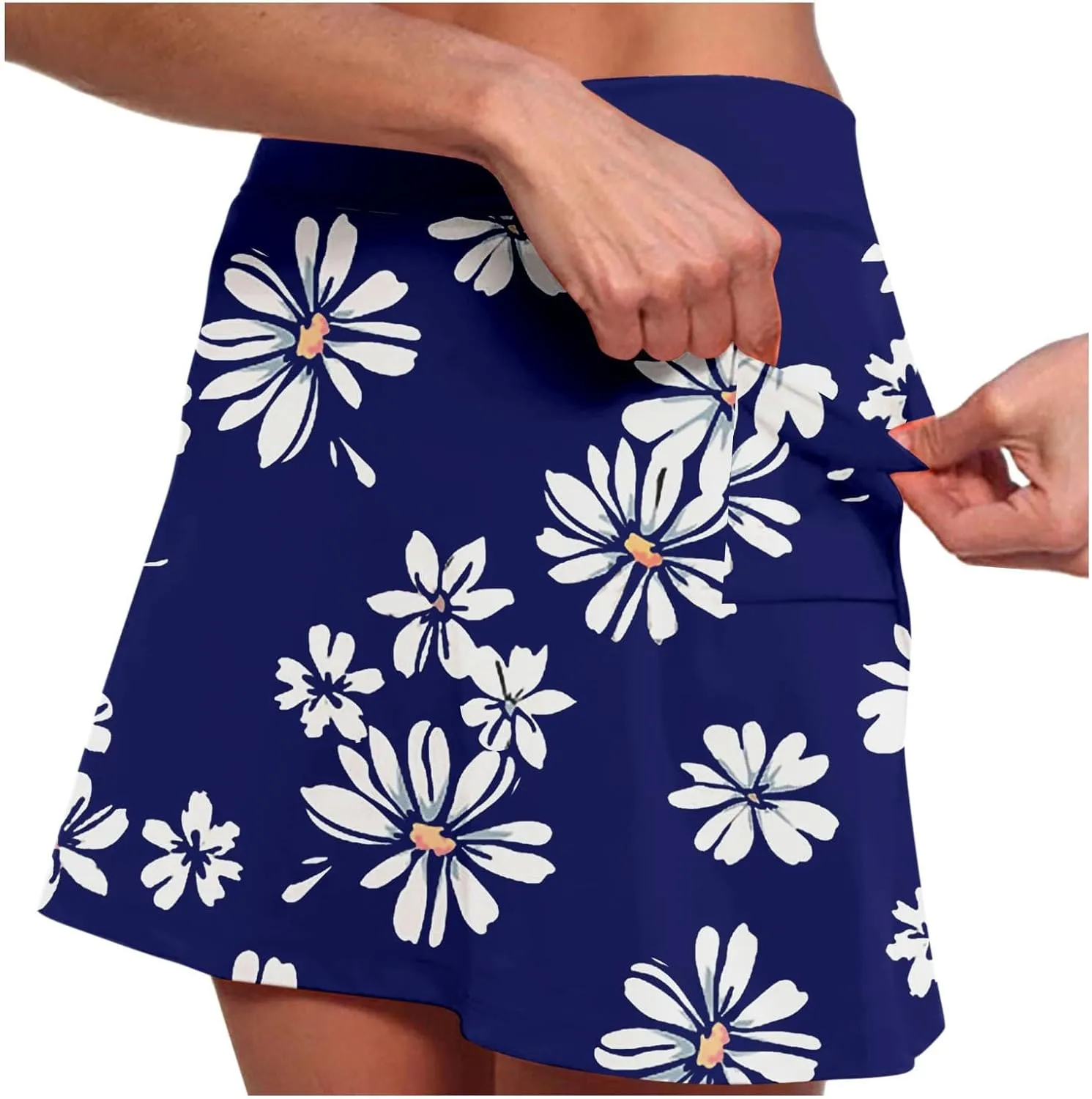 Floral Athletic Skorts for Women Cute Daisy Graphic Tennis Skirts with Shorts Lightweight High Waisted Yoga Skort Golf Skirt