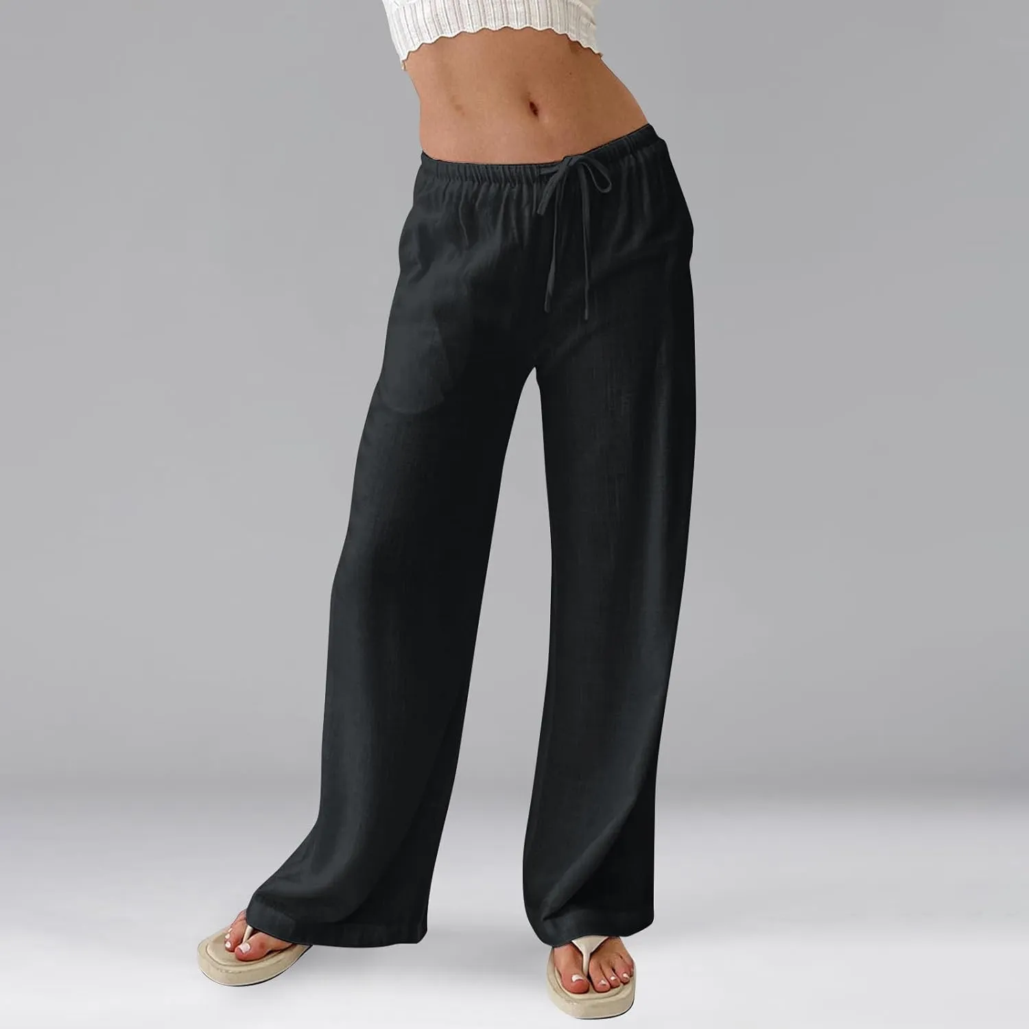 Flowy Wide Leg Pants Woman Baggy Drawstring Elastic Waist Gaucho Pants Lightweight Summer Boho Gauze Cover Up Pants