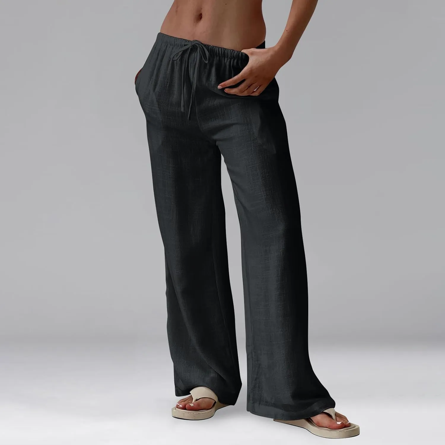 Flowy Wide Leg Pants Woman Baggy Drawstring Elastic Waist Gaucho Pants Lightweight Summer Boho Gauze Cover Up Pants