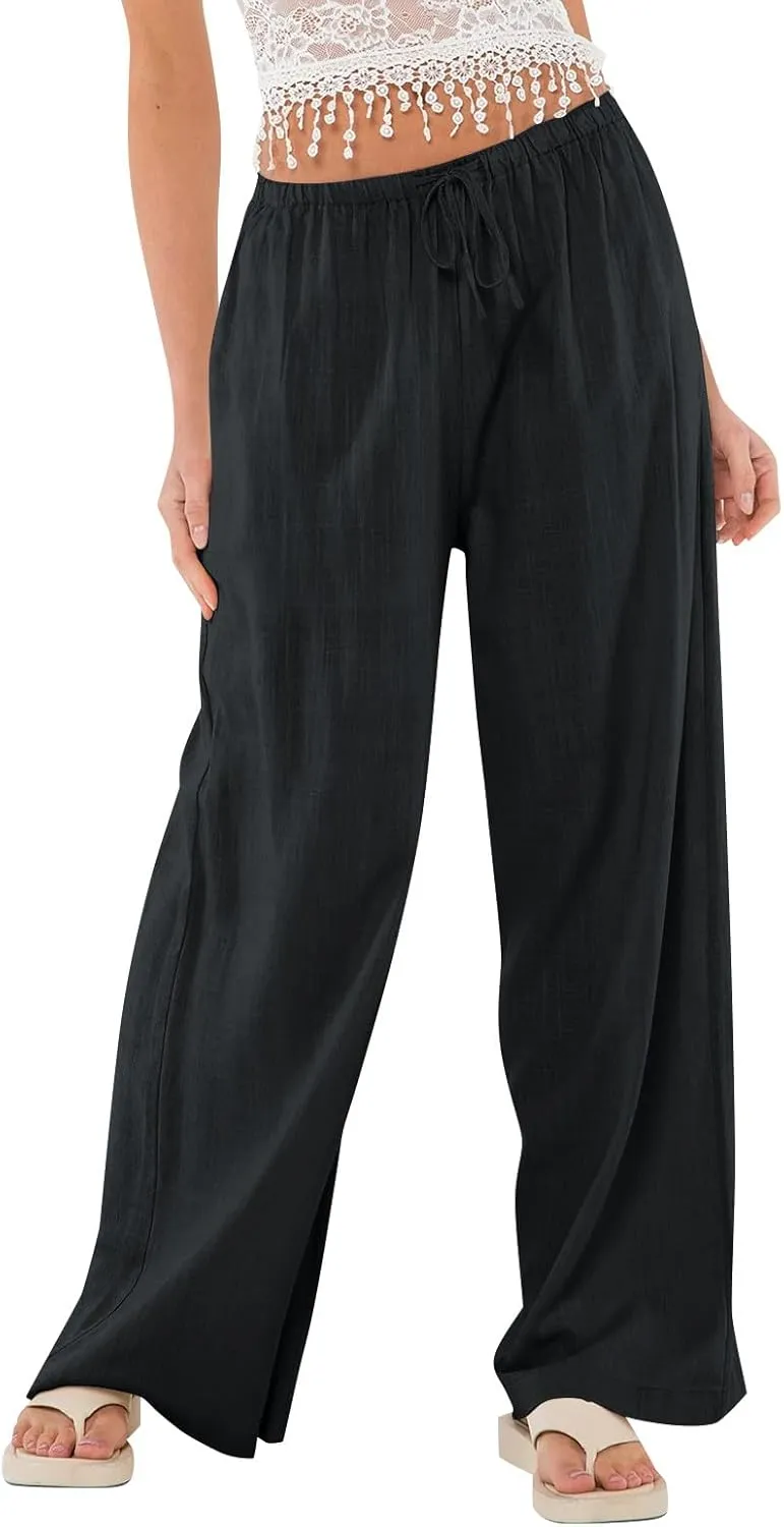 Flowy Wide Leg Pants Woman Baggy Drawstring Elastic Waist Gaucho Pants Lightweight Summer Boho Gauze Cover Up Pants