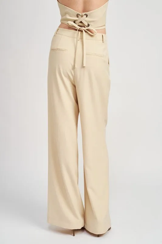 Full Length Pleated Pants (Light Taupe)