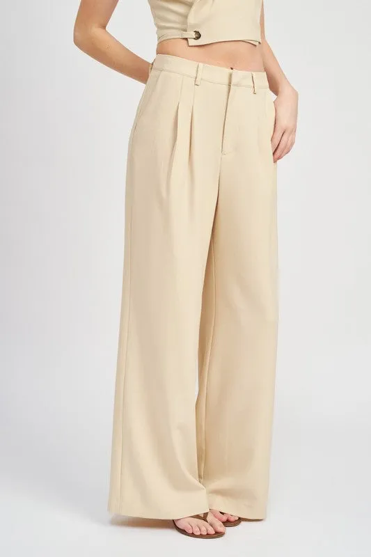 Full Length Pleated Pants (Light Taupe)