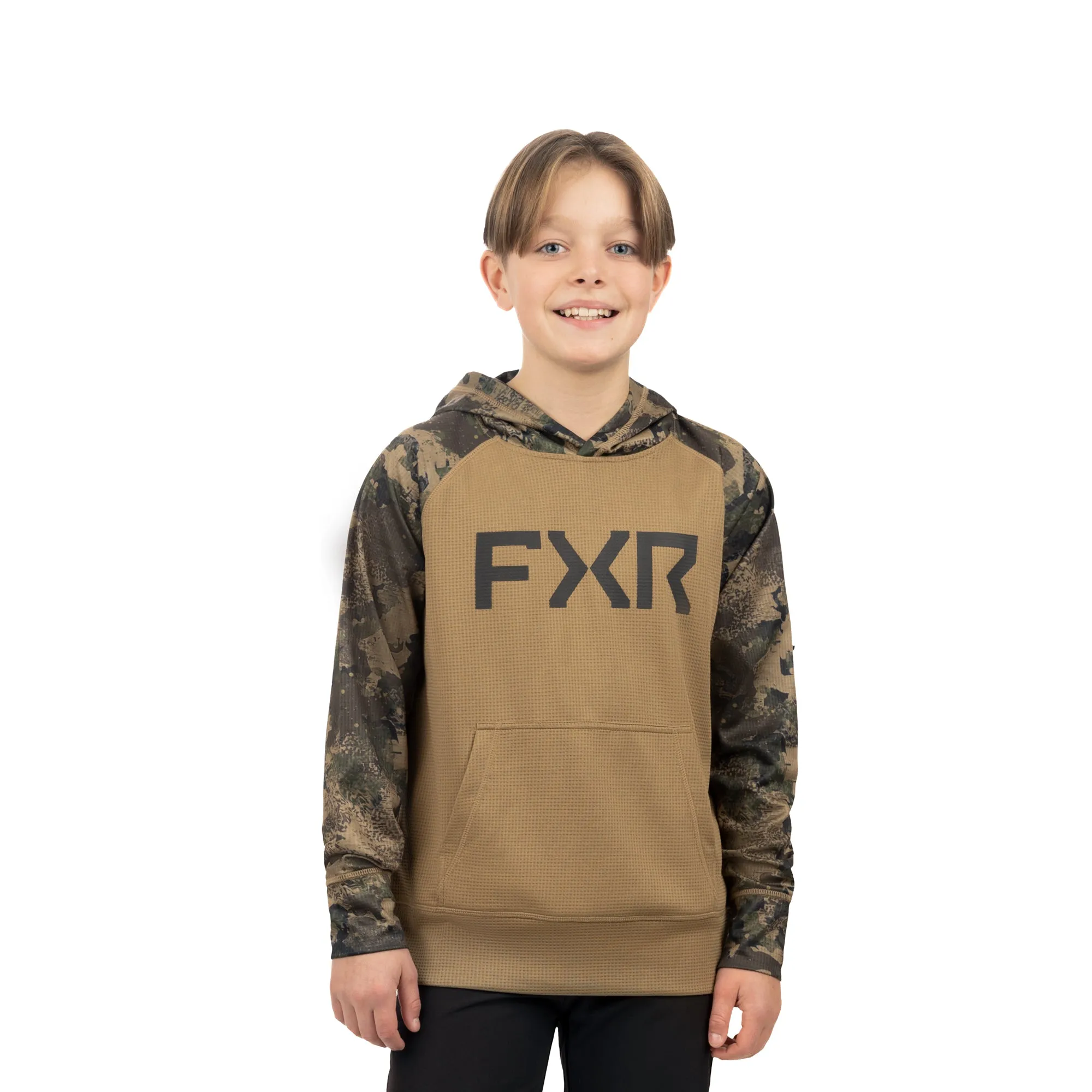 FXR  Youth Pilot UPF Pullover Hoodie Canvas Army Camo Polyester Sunshield