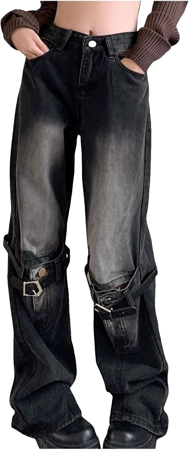 FZVYD Cute Jeans for Women Star Patchwork Pants High Waisted Straight Leg Baggy Jean Casual Baggy 2024 Trendy Streetwear