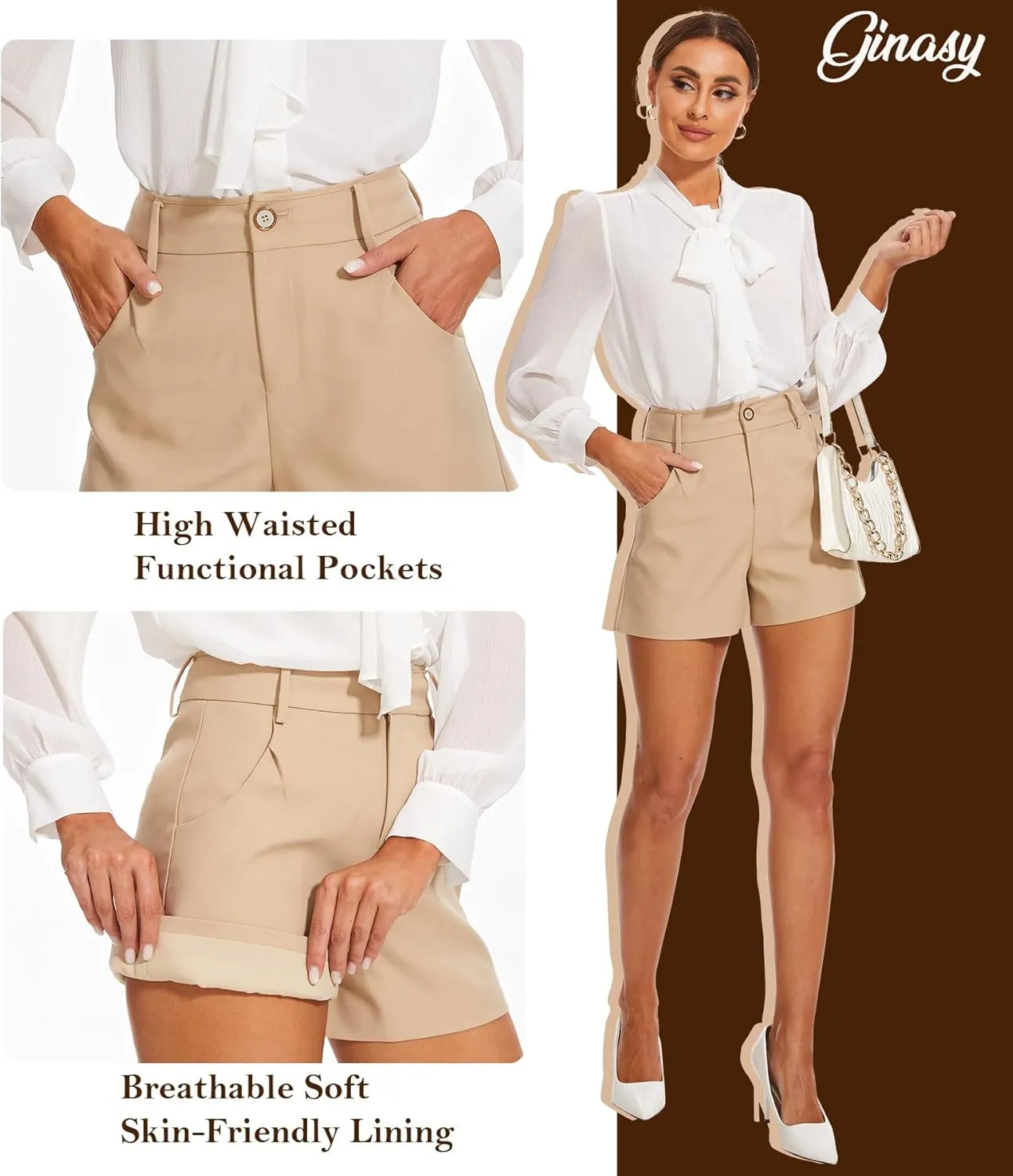 Ginasy Summer High Waisted Shorts for Women - Trendy Dressy Casual Wide Leg With Pockets