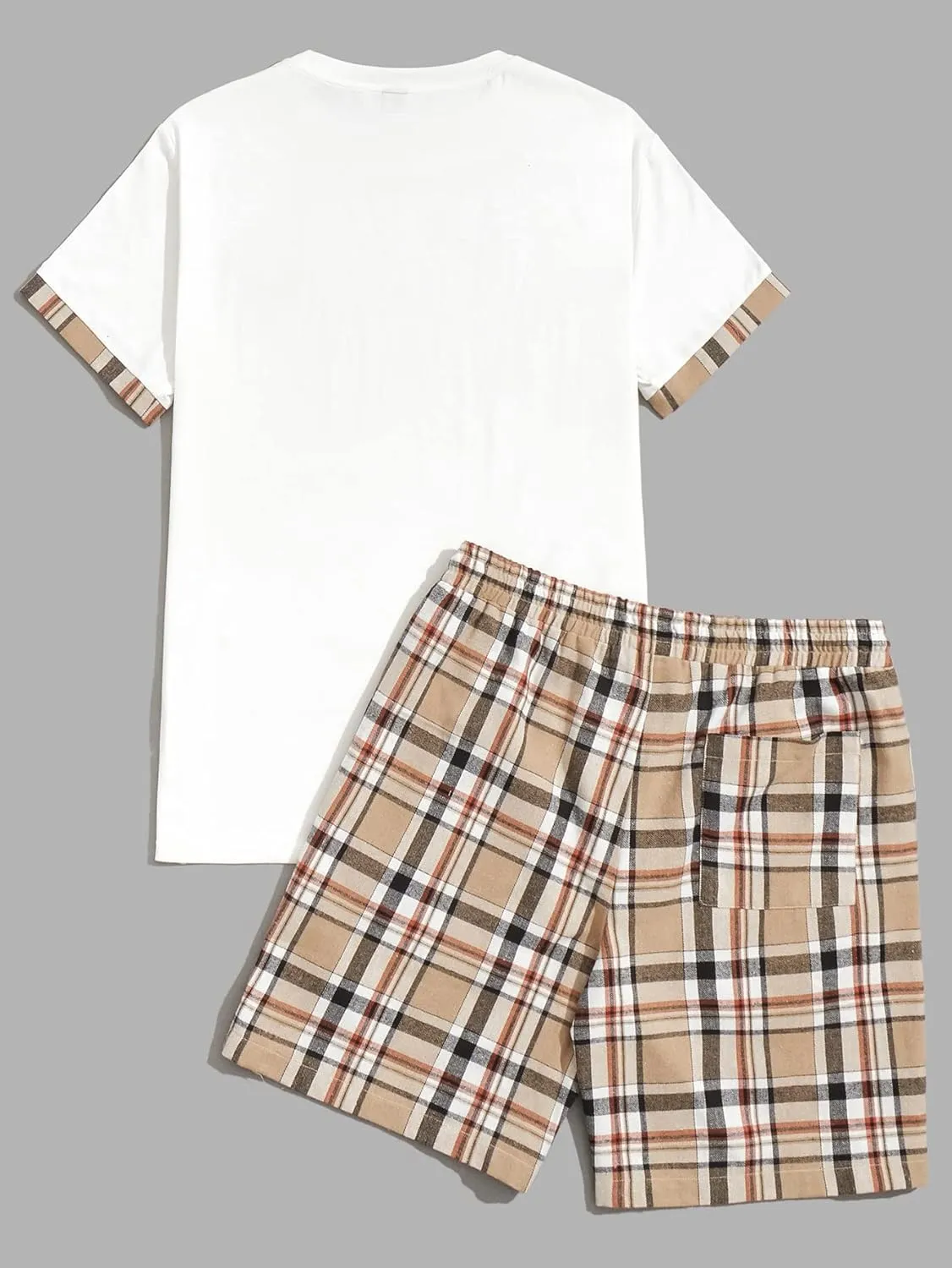 GORGLITTER Men's Plaid Print Casual Short Sleeve T Shirts and Shorts Tracksuit Set