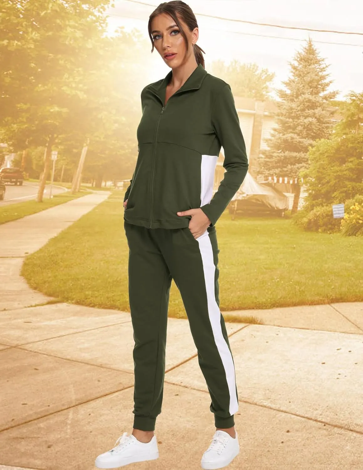 HALCYEEN Sweatsuits For Women Set 2 Piece Outfits For Women Jogging Suit Lounge Sweatshirt & Jogger Pants With Pockets