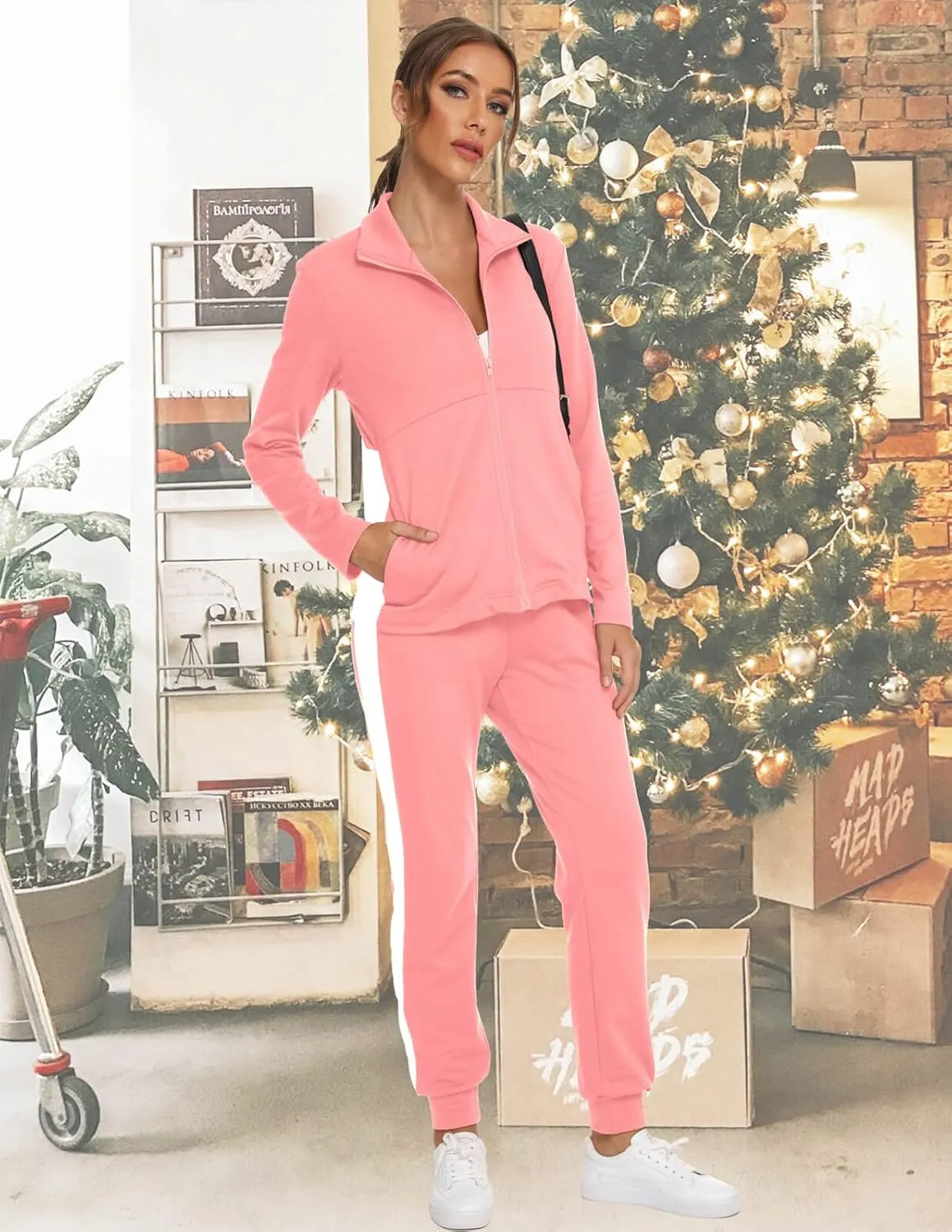 HALCYEEN Sweatsuits For Women Set 2 Piece Outfits For Women Jogging Suit Lounge Sweatshirt & Jogger Pants With Pockets