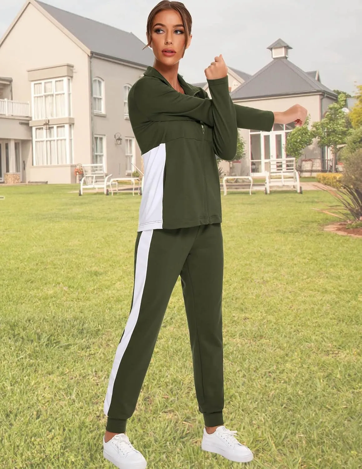HALCYEEN Sweatsuits For Women Set 2 Piece Outfits For Women Jogging Suit Lounge Sweatshirt & Jogger Pants With Pockets