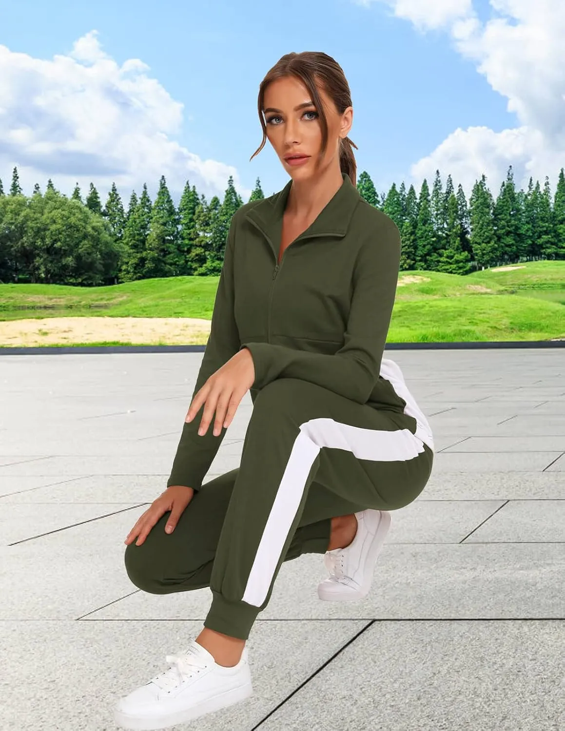 HALCYEEN Sweatsuits For Women Set 2 Piece Outfits For Women Jogging Suit Lounge Sweatshirt & Jogger Pants With Pockets