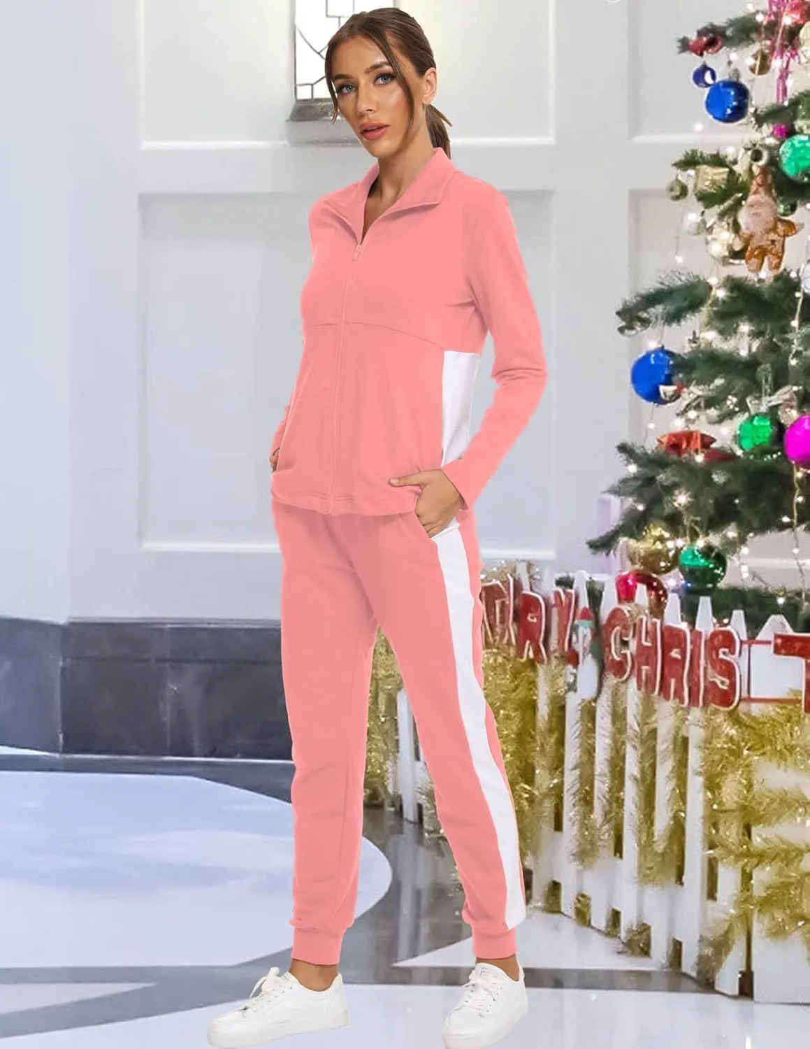 HALCYEEN Sweatsuits For Women Set 2 Piece Outfits For Women Jogging Suit Lounge Sweatshirt & Jogger Pants With Pockets