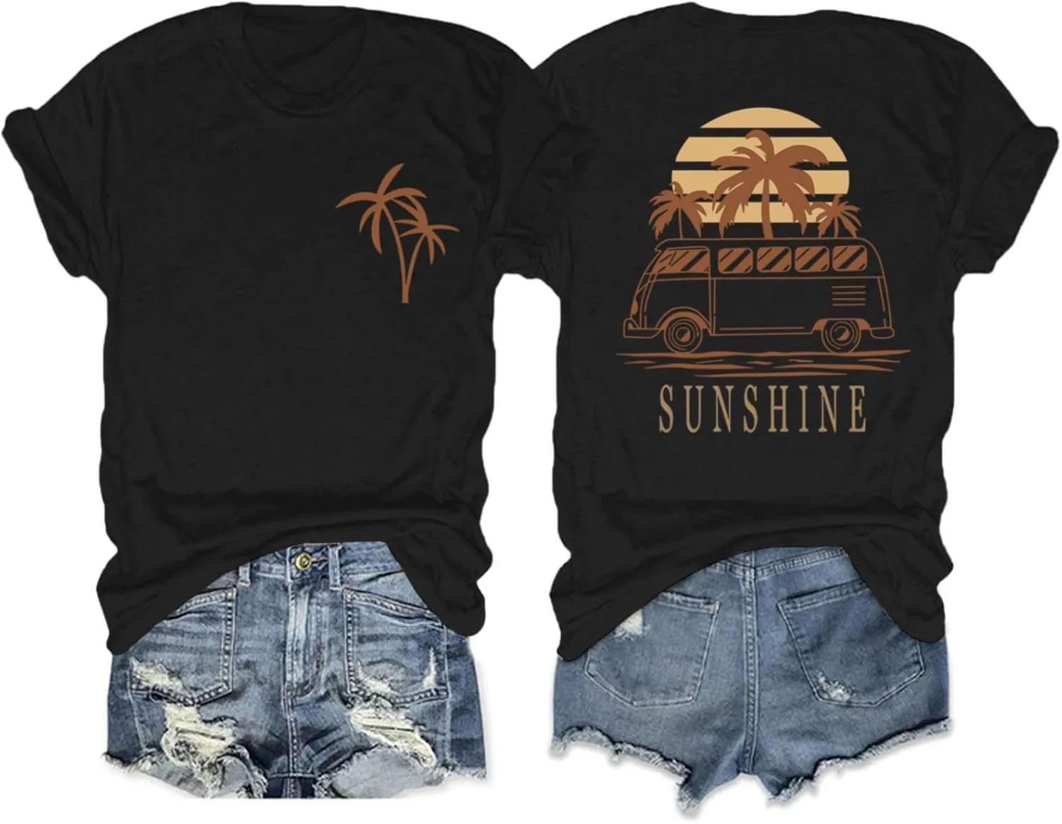 Hawaiian Shirts for Women Beach Hawaii Tropical Shirt Palm Tree Sunshine Graphic Tees Vacation Summer Vibes Tops