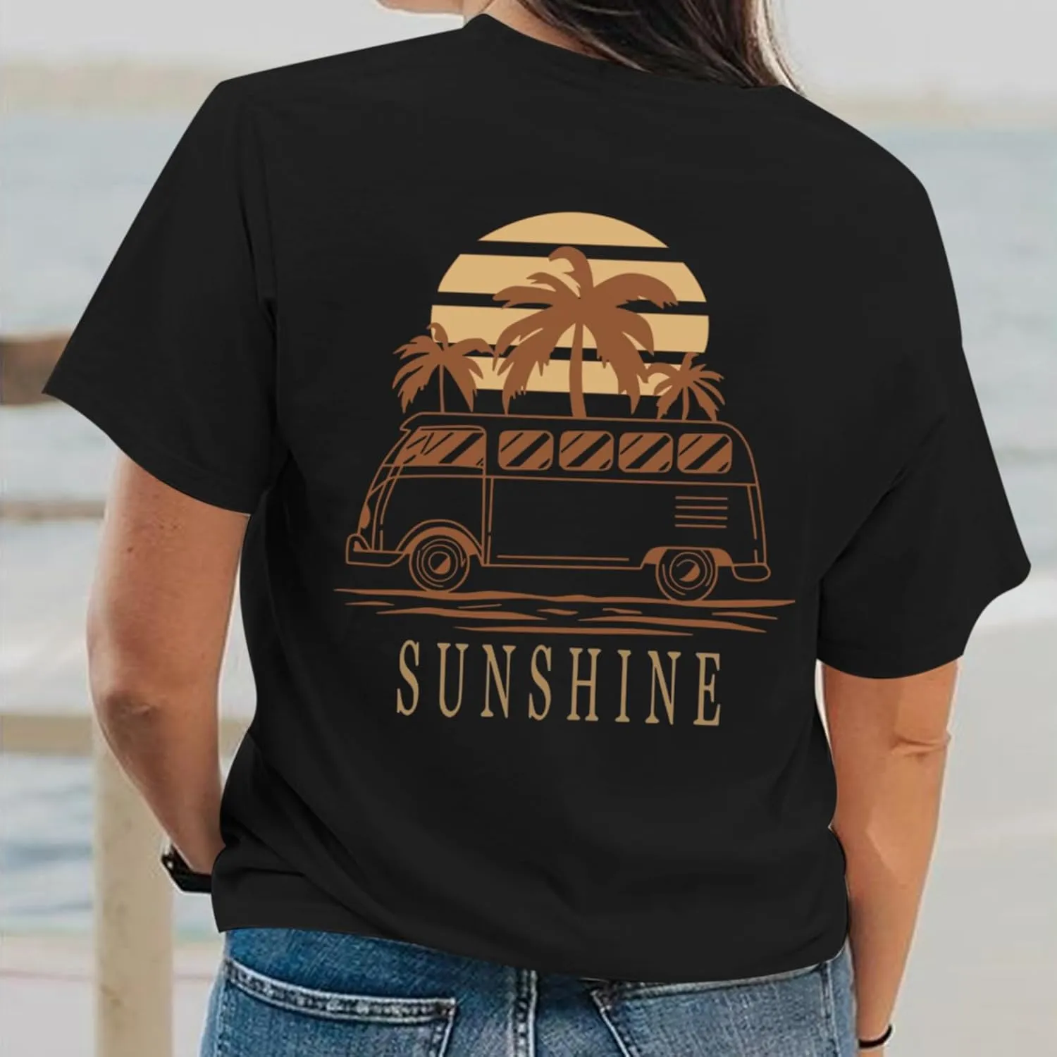 Hawaiian Shirts for Women Beach Hawaii Tropical Shirt Palm Tree Sunshine Graphic Tees Vacation Summer Vibes Tops