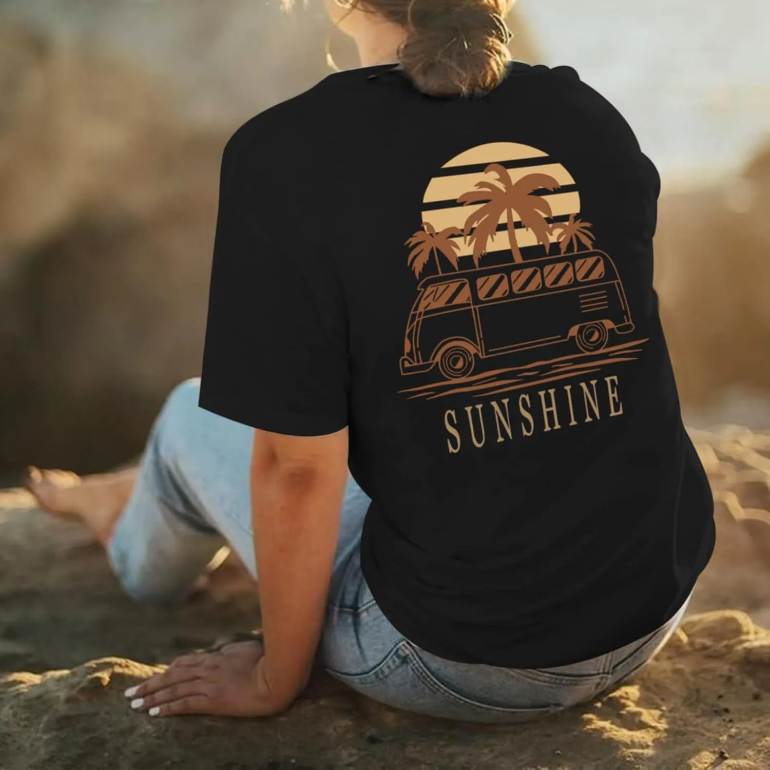 Hawaiian Shirts for Women Beach Hawaii Tropical Shirt Palm Tree Sunshine Graphic Tees Vacation Summer Vibes Tops