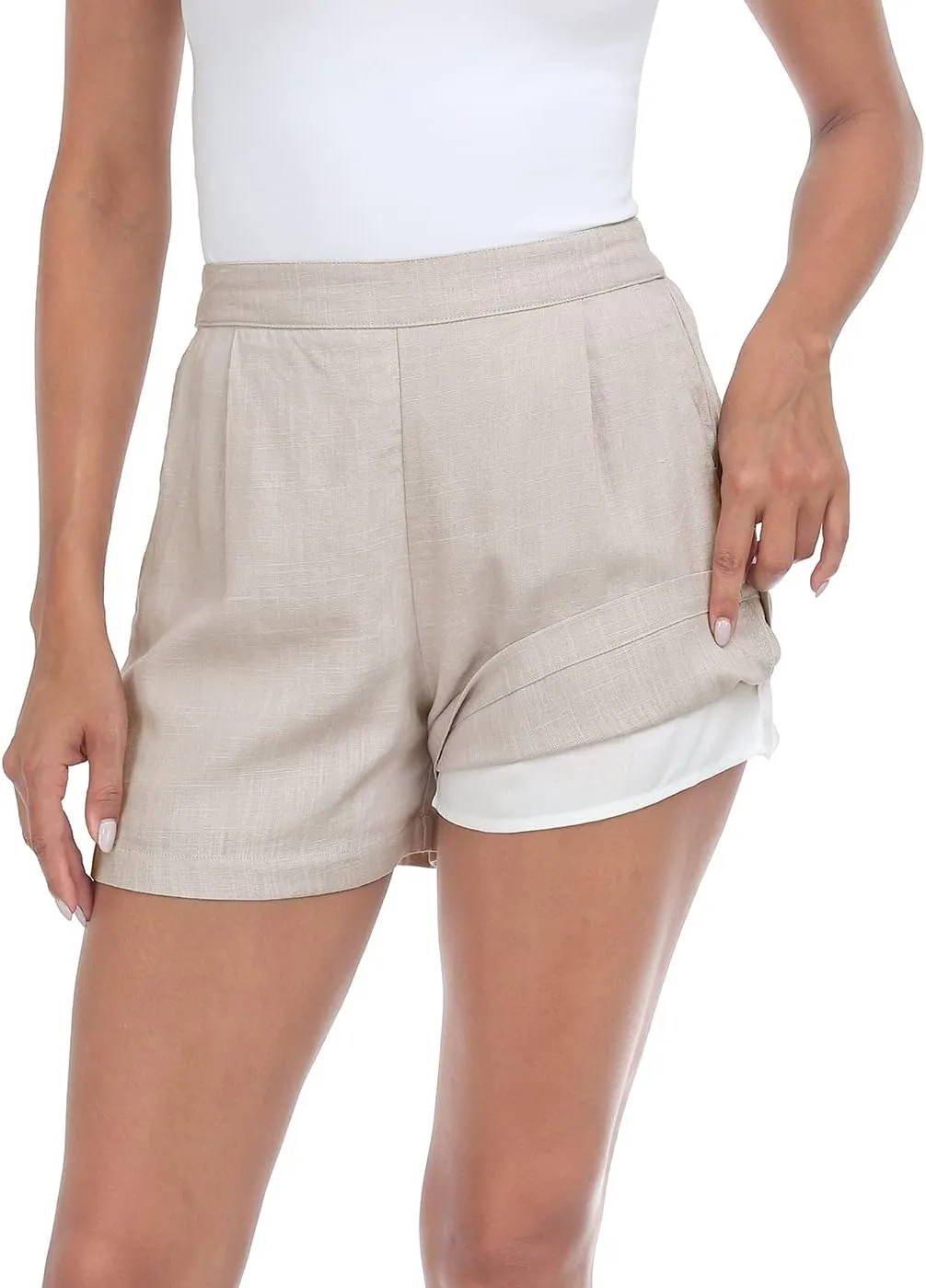 HDE High Waisted Linen Blend Pull On Dressy Summer Shorts for Women with Pockets
