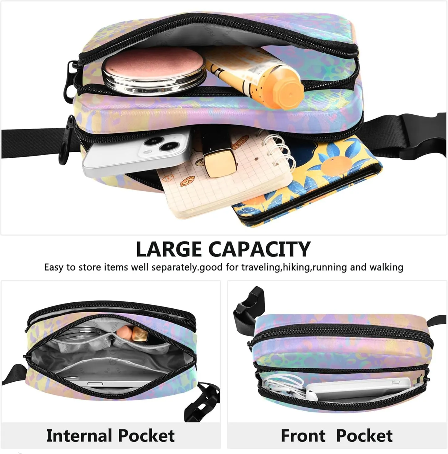 Holographic Leopard Print Fanny Pack for Women Waterproof Hip Pack Belt Pouch Cute Crossbody Waist Bag