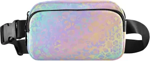 Holographic Leopard Print Fanny Pack for Women Waterproof Hip Pack Belt Pouch Cute Crossbody Waist Bag