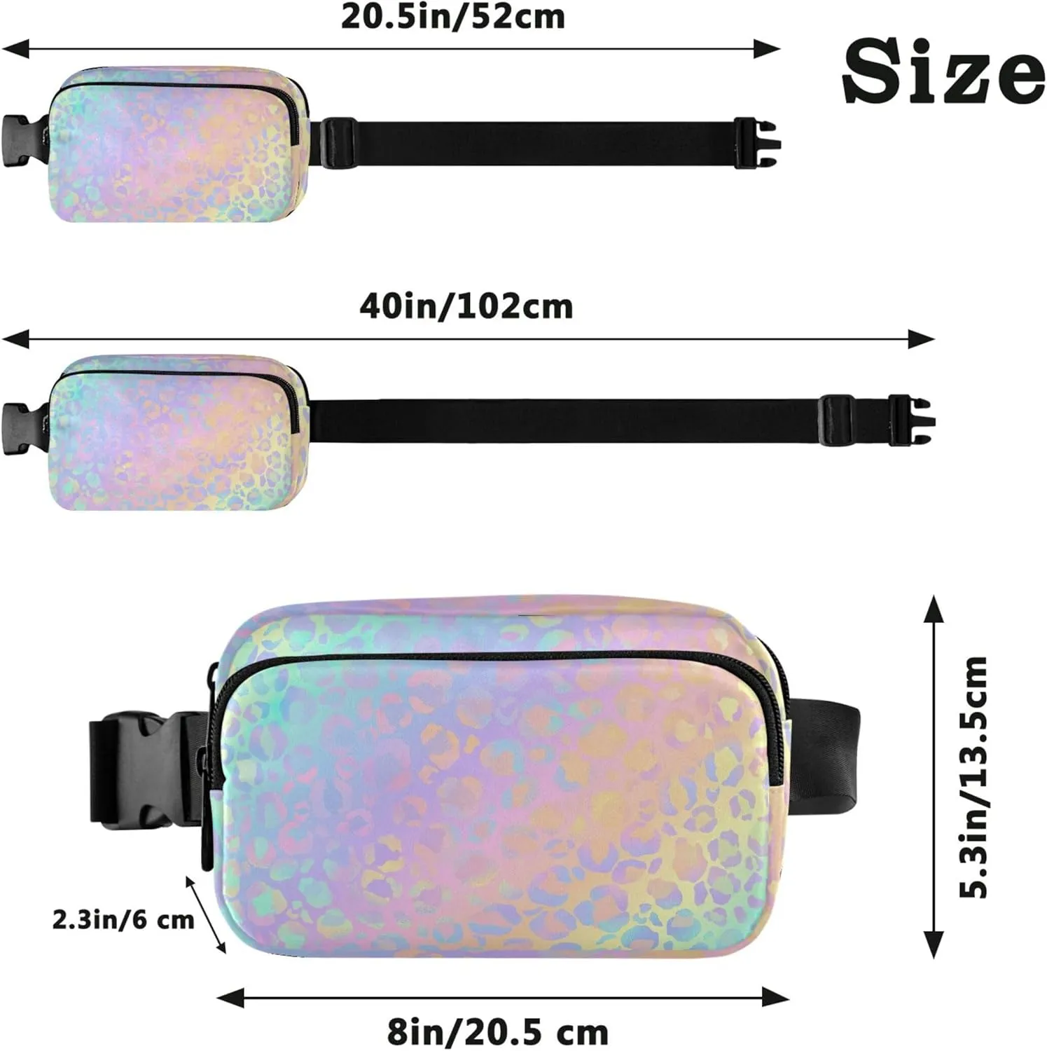 Holographic Leopard Print Fanny Pack for Women Waterproof Hip Pack Belt Pouch Cute Crossbody Waist Bag