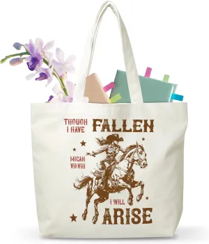 Horse Lover Canvas Tote Bag, Thought I Have Fallen I Will Arise Themed Inspirational Grocery Bag, Horseback Riding Reusable Shopping Bag, Birthday Christmas Gifts For Women Cowgirl, A50