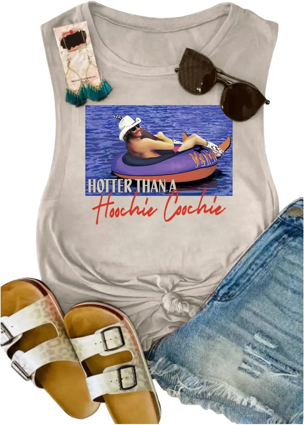 Hotter Than A Hoochie Coochie Country Music Tank Tops Vintage Graphic Summer Workout T Shirts for Women