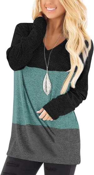 Jescakoo Tunic Tops to Wear with Leggings Long Sleeve V Neck T Shirts Casual Loose Fit