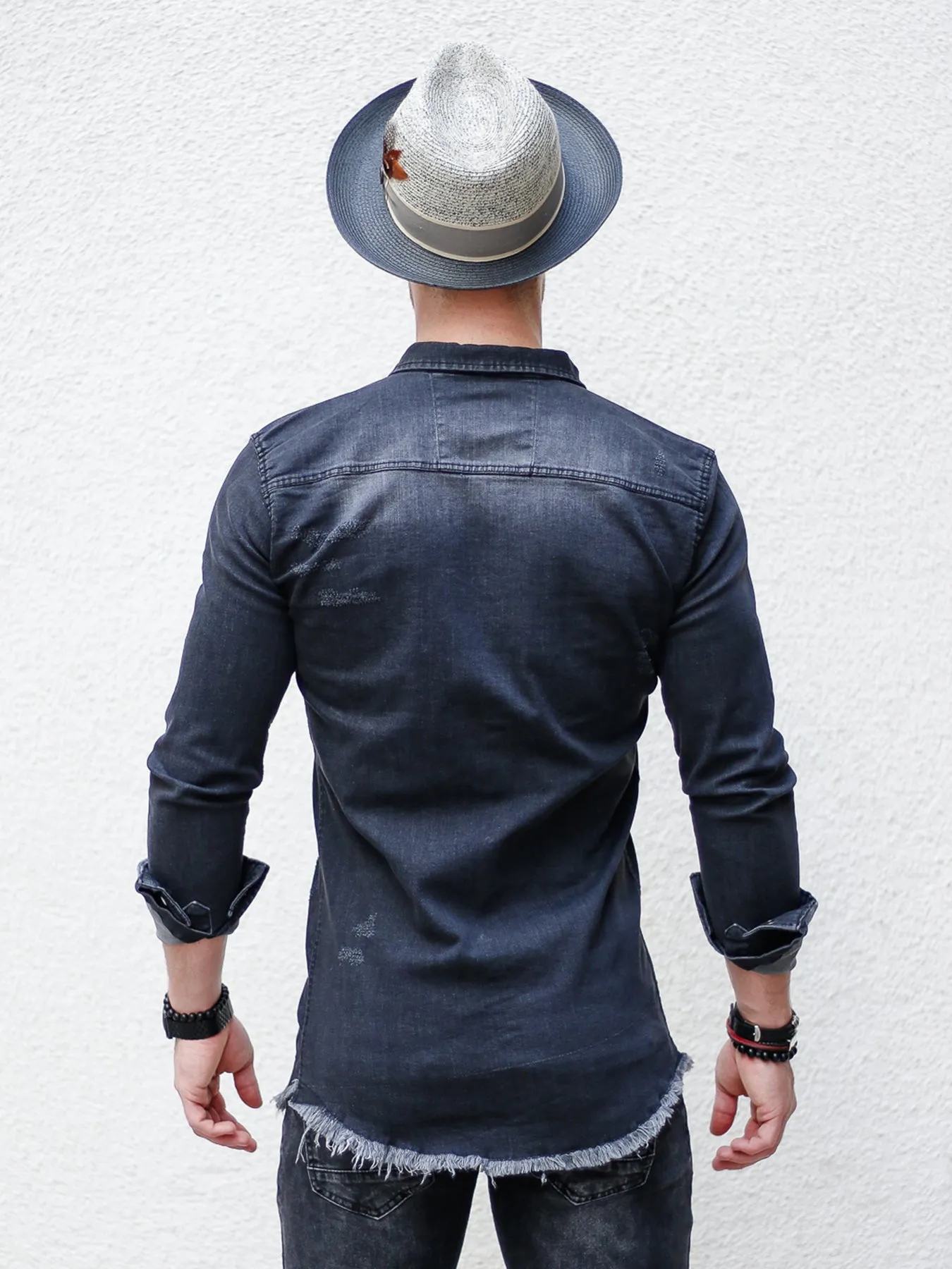 [Johnny] Charcoal Distressed Long Sleeve Shirt