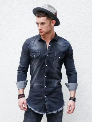 [Johnny] Charcoal Distressed Long Sleeve Shirt