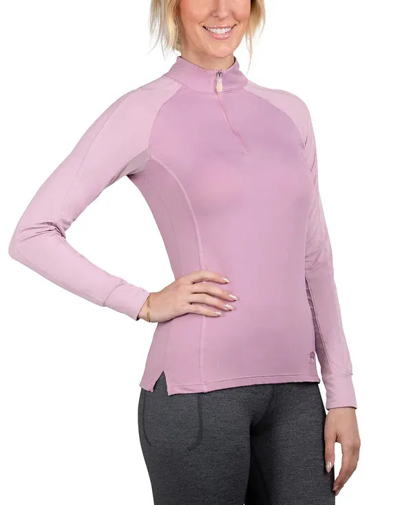 Kastel Long Sleeve Topstitched Raglan Top in Orchid Haze & Mauve Mist - Women's 1x