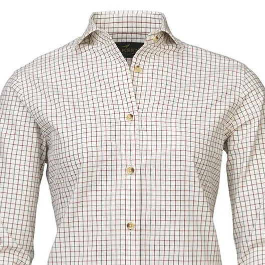 Laksen Eleanor Ladies Cotton Wool Tattersall Shirt - Wine/Loden