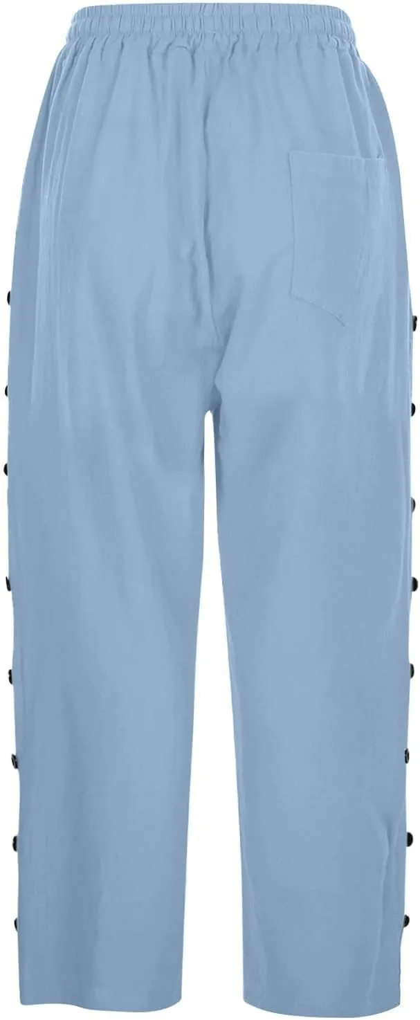 Lastesso Capri Pants for Women Basic Solid Summer Boho Lounge Trousers with Pocket Loose Comfy Drawstring Vacation Outfits