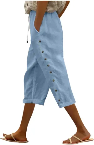 Lastesso Capri Pants for Women Basic Solid Summer Boho Lounge Trousers with Pocket Loose Comfy Drawstring Vacation Outfits