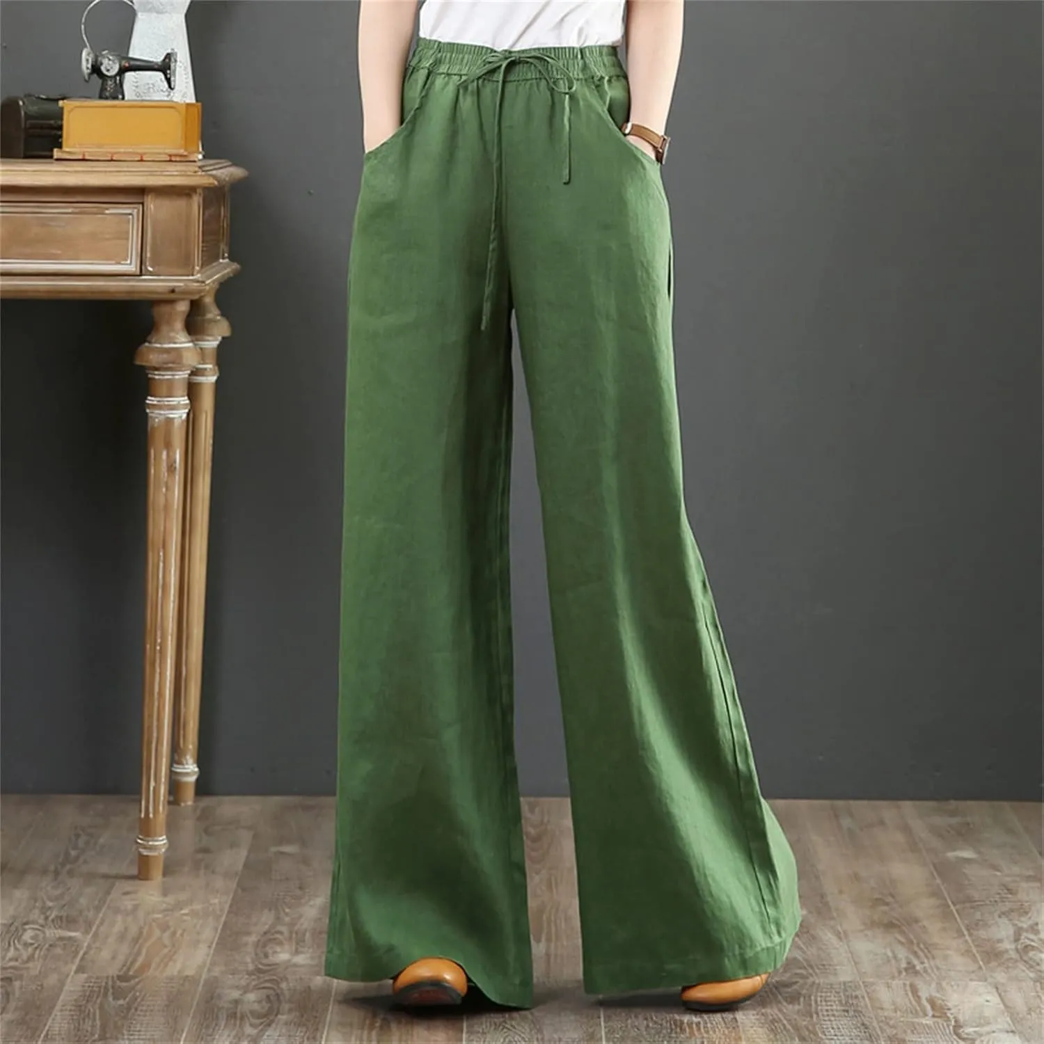 LCMTWX Summer Outfits for Women Casual Baggy Elastic Waist Trouser Wide Leg Pant with Pocket Fashion Pant Womens Palazzo