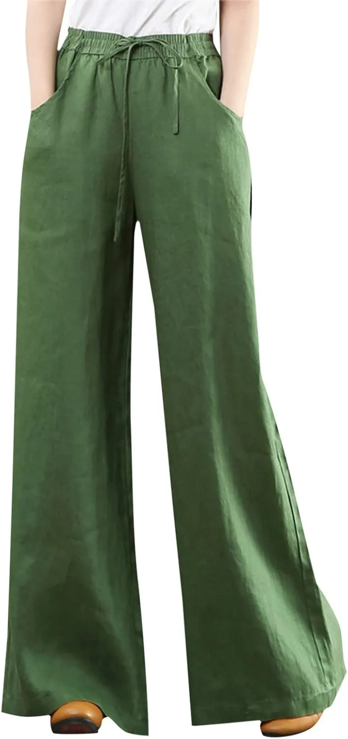 LCMTWX Summer Outfits for Women Casual Baggy Elastic Waist Trouser Wide Leg Pant with Pocket Fashion Pant Womens Palazzo