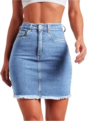lcyhony Womens Jean Skirt Y2k High Waisted Tummy Control Pencil Mini Skirts Summer Boyfriend Frayed Denim Skirt with Pockets