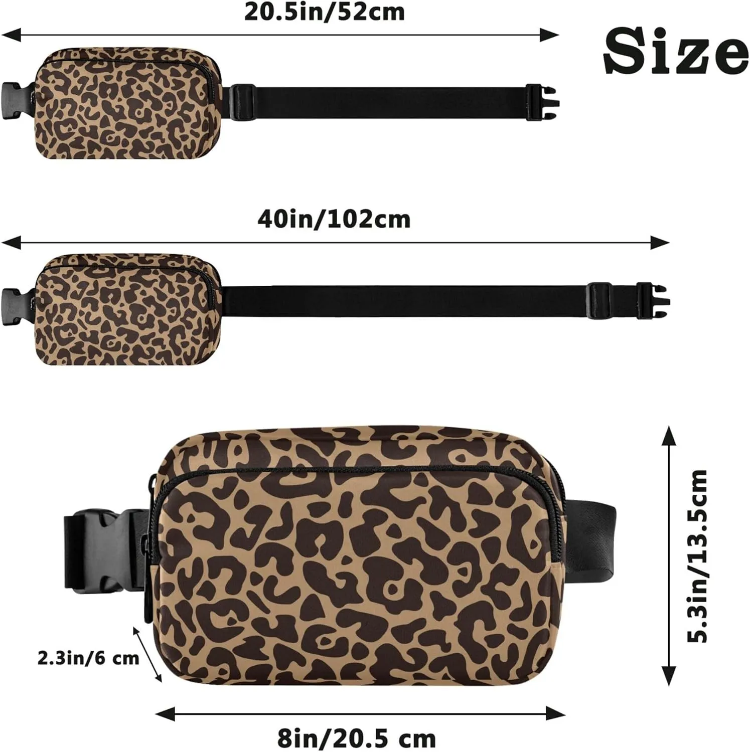 Leopard Brown Fanny Packs for Women Waterproof Hip Bag Belt Pouch Bright Color Travel Waist Pouch