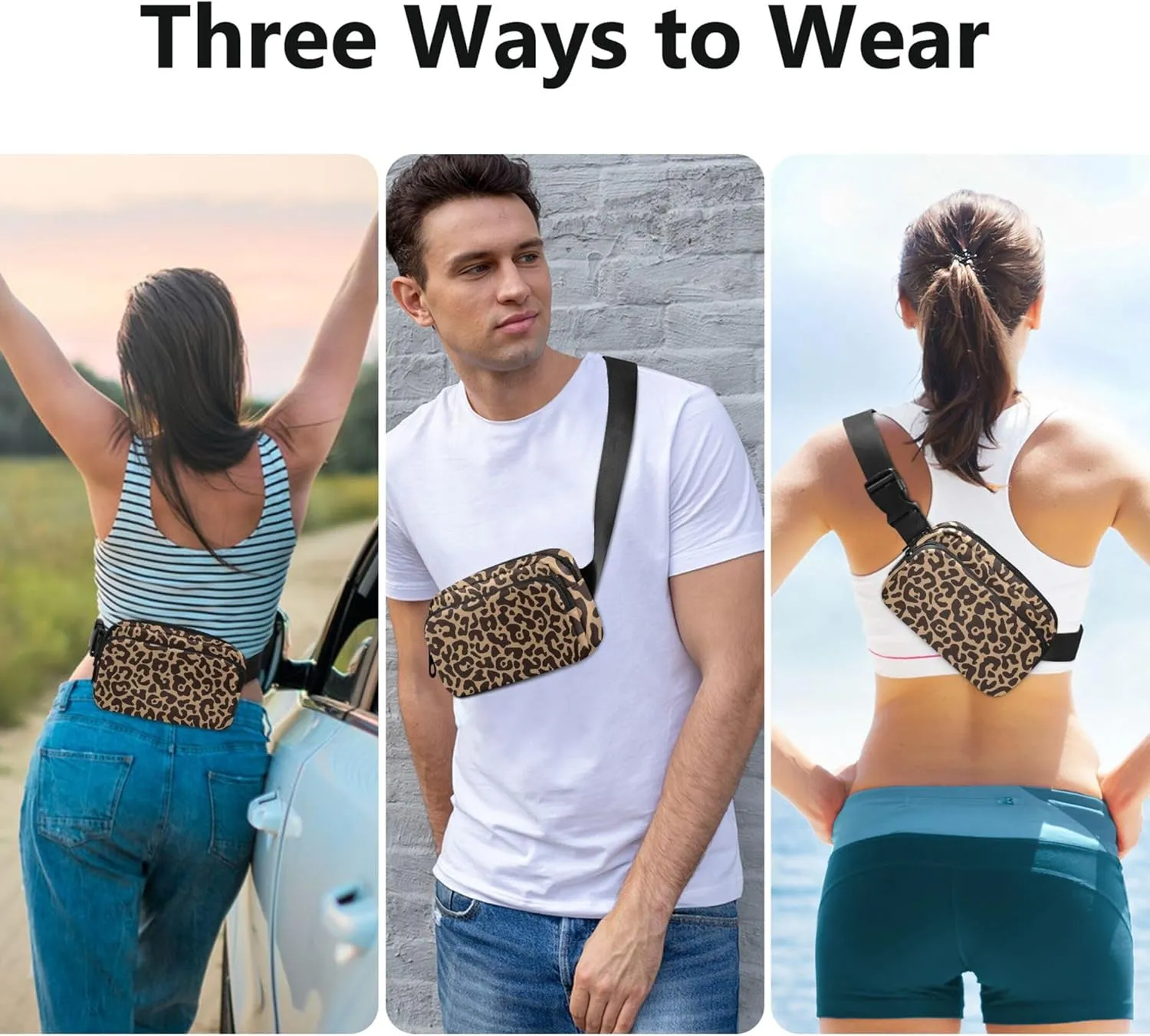 Leopard Brown Fanny Packs for Women Waterproof Hip Bag Belt Pouch Bright Color Travel Waist Pouch
