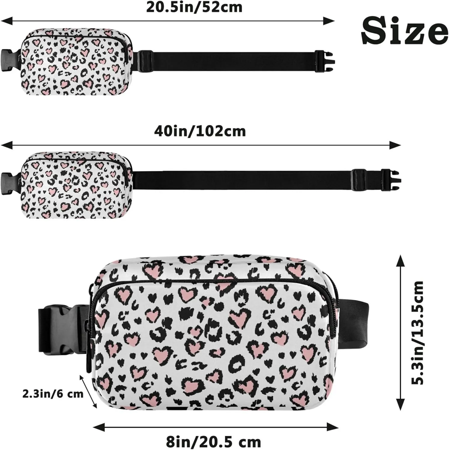 Leopard Jaguar Print Pink Fanny Packs Women Waterproof Belt Bag Hip Pack Flower Crossbody Waist Pack