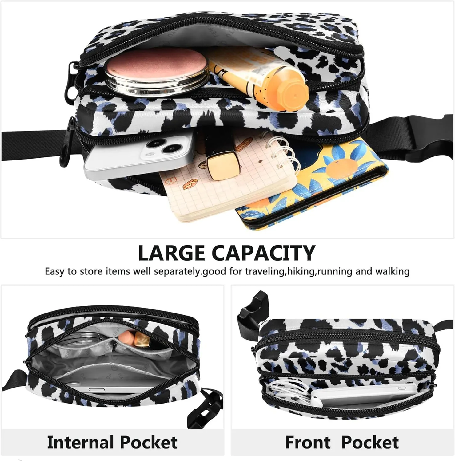 Leopard Watercolor Womens Fanny Pack Hip Pack Belt Pouch Waterproof Funny Cross Body Waist Pack