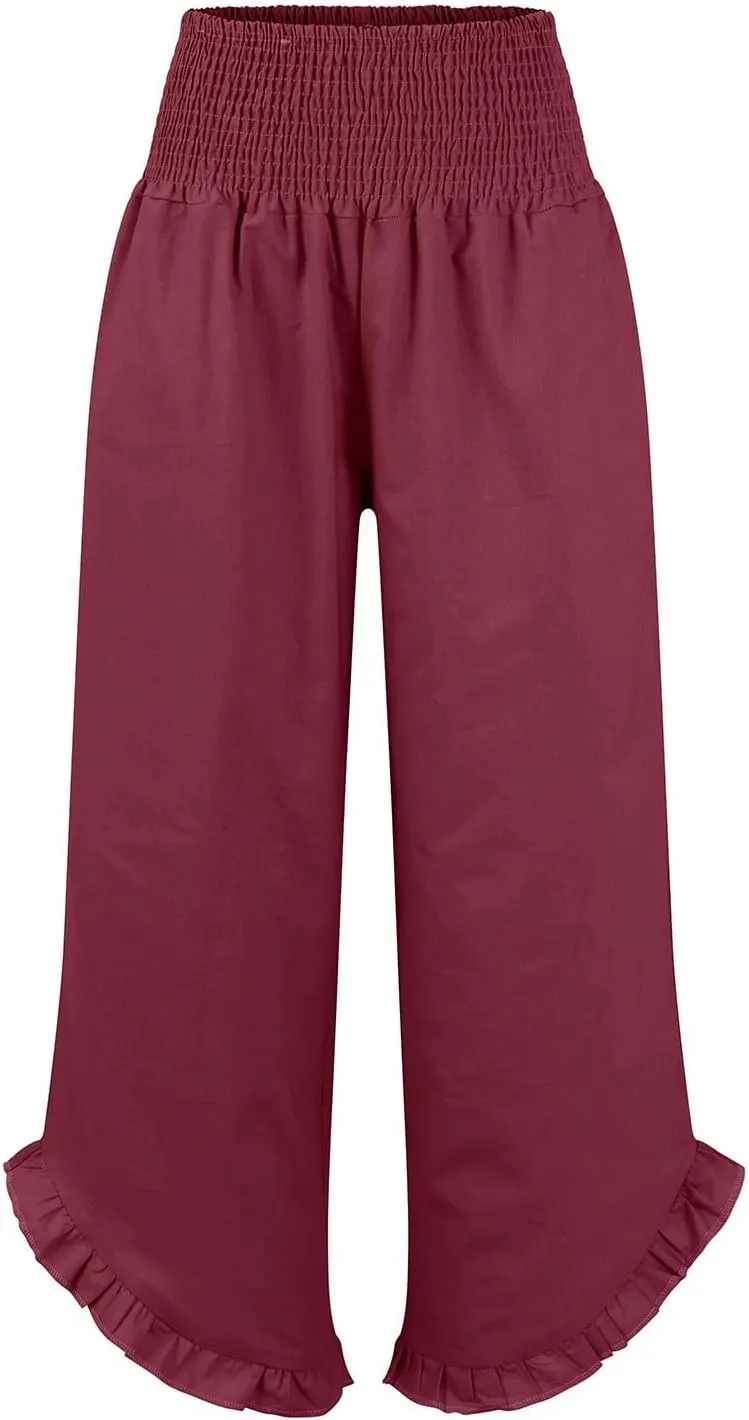 Linen Cotton Cargo Pants Slit Baggy Waist,Women's Sweatpants Casual, High Waisted Straight Leg Work