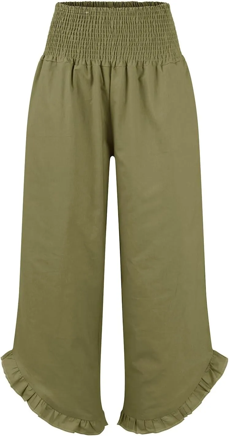 Linen Cotton Cargo Pants Slit Baggy Waist,Women's Sweatpants Casual, High Waisted Straight Leg Work