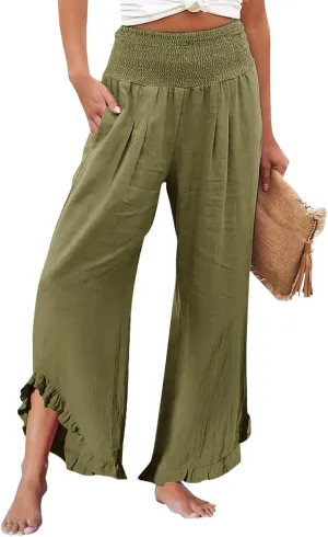 Linen Cotton Cargo Pants Slit Baggy Waist,Women's Sweatpants Casual, High Waisted Straight Leg Work