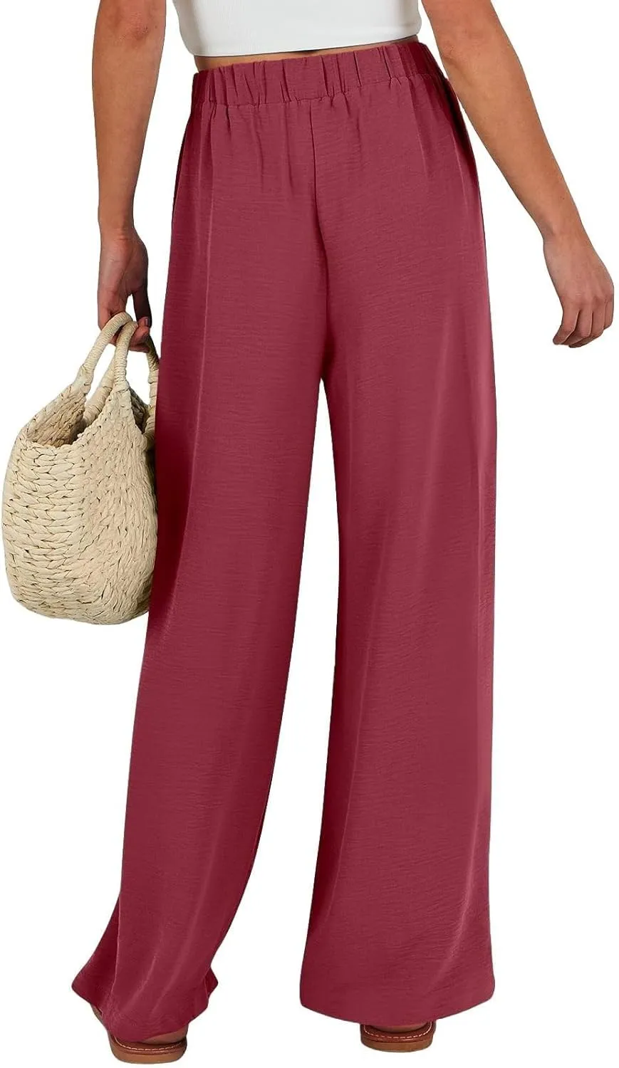 Linen Palazzo Pants for Women Dressey Casual 2025 Vacation Flowy Summer Beach Pants Trendy Tie Knot Wide Leg Trousers