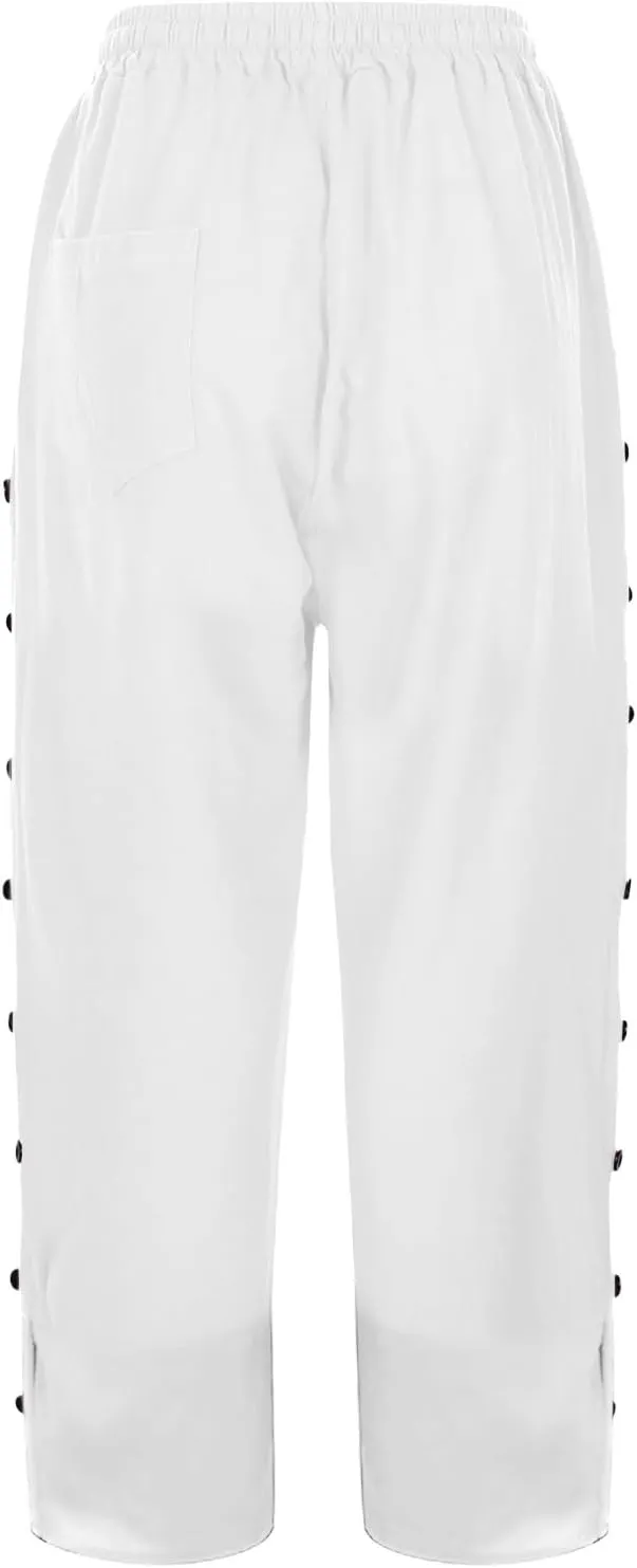 Linen Pants for Women 2025 Summer High Waist Elastic Straight Leg Lounge Pant Casual Loose Buttons Beach Trousers