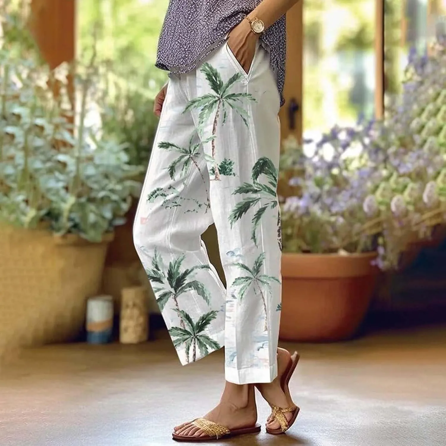 Linen Pants High Waist Button Fly Design Wide Leg Casual Palazzo Trousers with Pockets Trend 2025