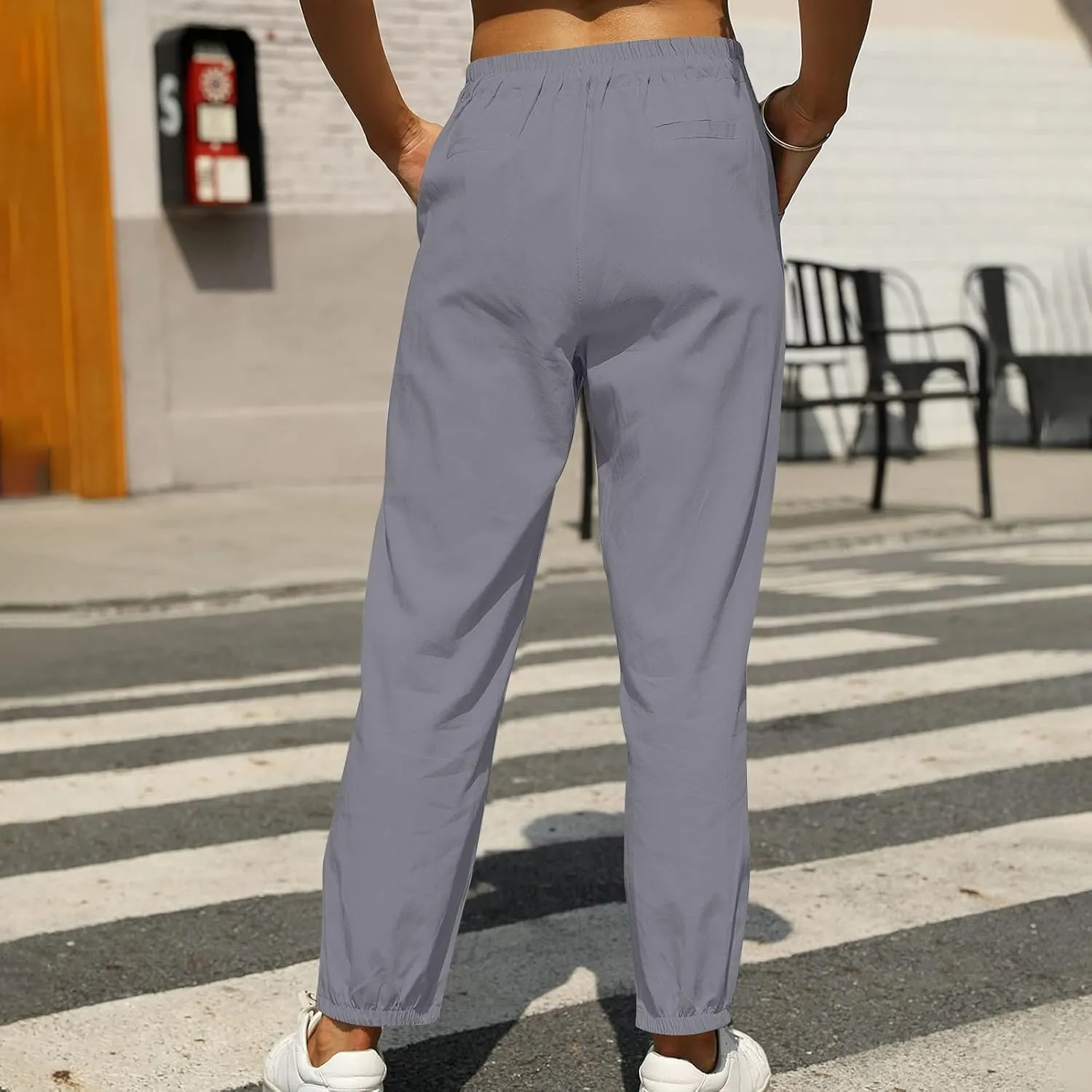 Linen Pants Women Summer Dressy Straight Wide Leg High Waisted Pants Casual Loose Plus Size Baggy Pants Trousers