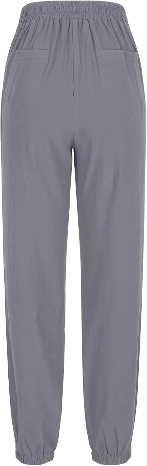 Linen Pants Women Summer Dressy Straight Wide Leg High Waisted Pants Casual Loose Plus Size Baggy Pants Trousers