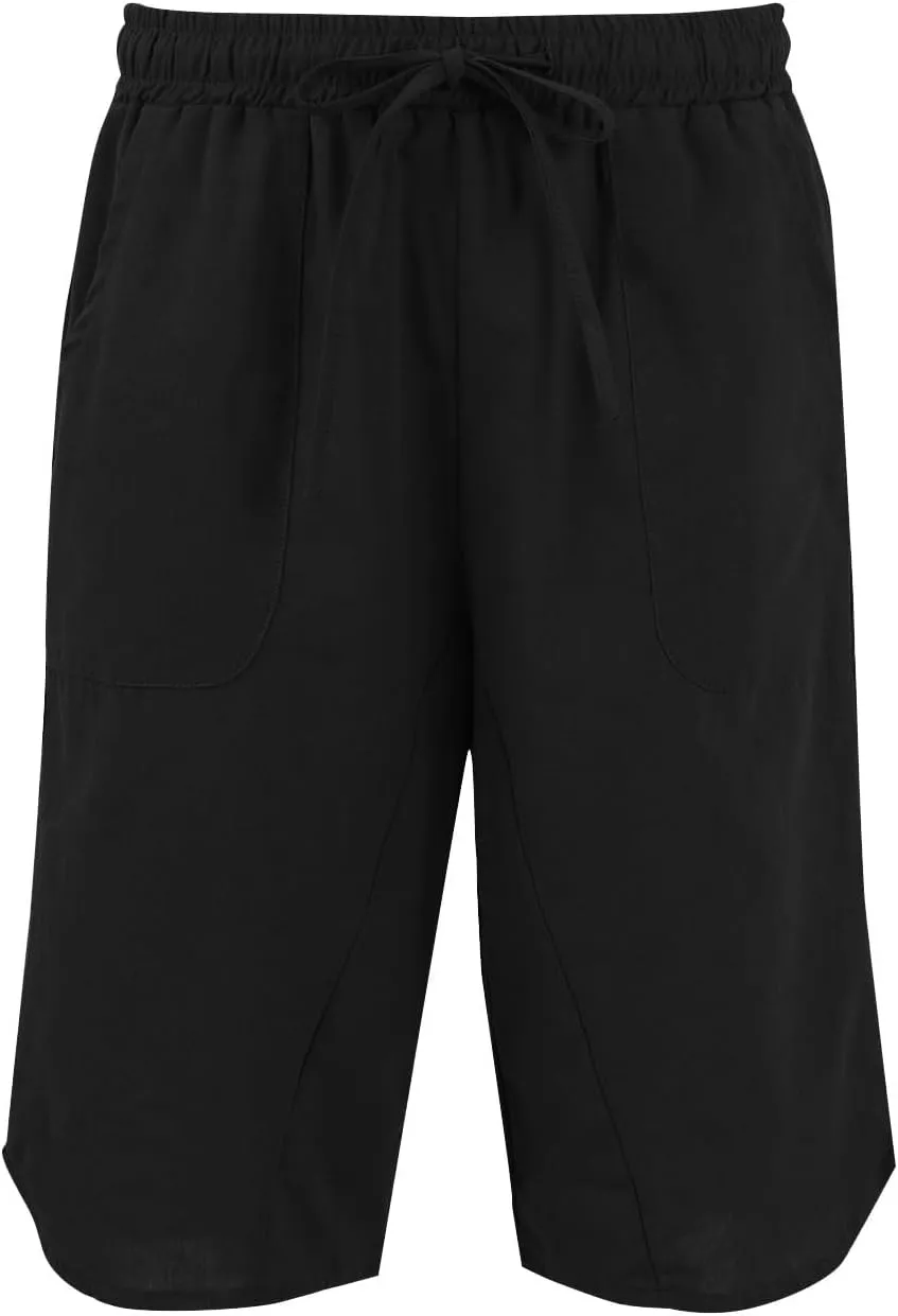Linen Women's Shorts High Waisted Casual Wide Leg Drawstring Capri Pants with Pocket Knee Length