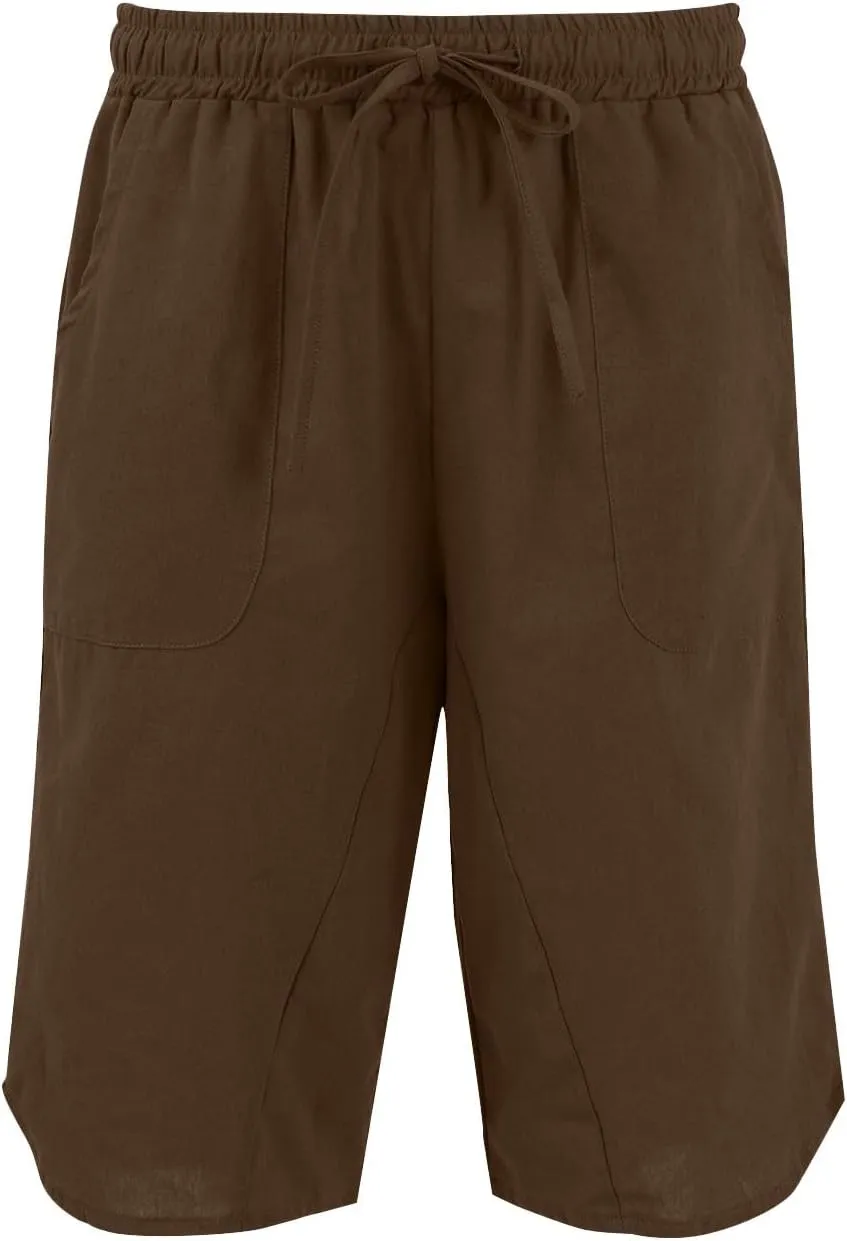 Linen Women's Shorts High Waisted Casual Wide Leg Drawstring Capri Pants with Pocket Knee Length