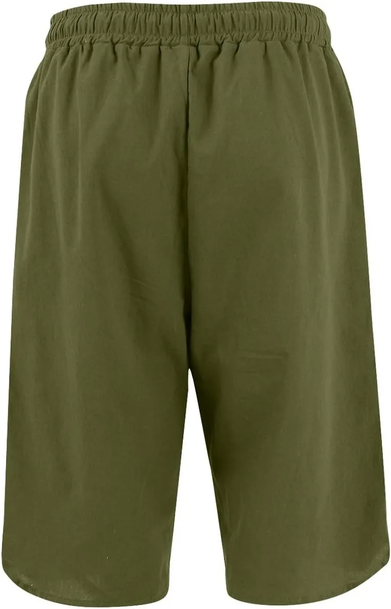 Linen Women's Shorts High Waisted Casual Wide Leg Drawstring Capri Pants with Pocket Knee Length